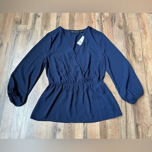 New York & Company Navy 3/4 Sleeve Blouse
